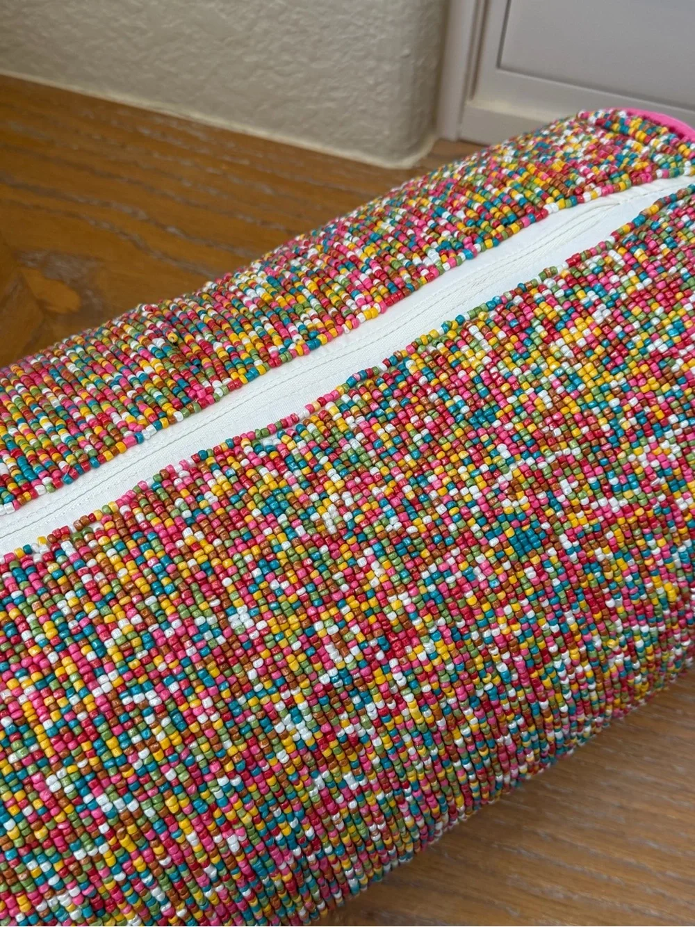 NWT India Multicolored Rainbow Hand Beaded Pillow